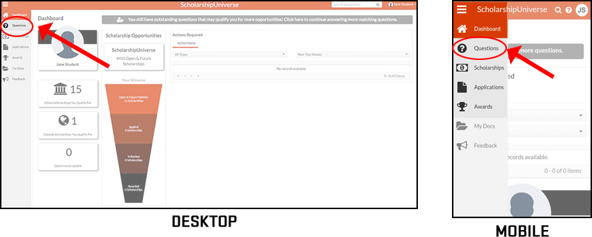 screencapture of dashboard page for desktop and mobile with menu highlighted